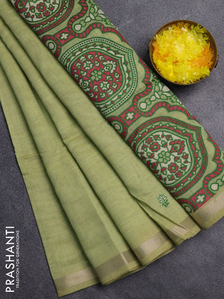 Jamdhani cotton saree pista green and green with allover thread woven buttas and jamdhani pallu