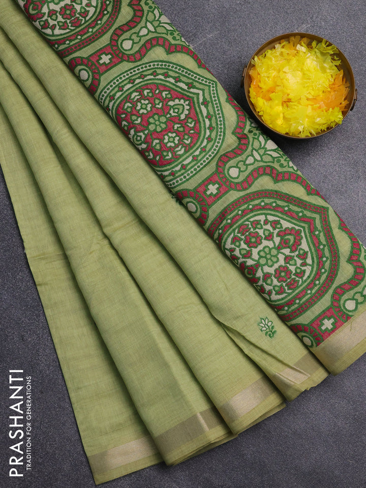 Jamdhani cotton saree pista green and green with allover thread woven buttas and jamdhani pallu