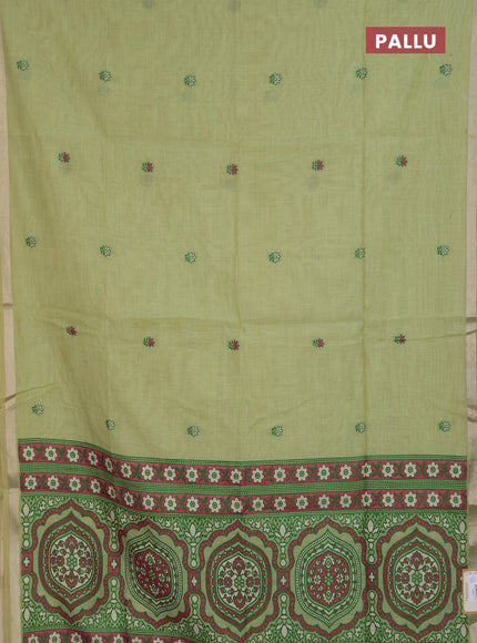Jamdhani cotton saree pista green and green with allover thread woven buttas and jamdhani pallu