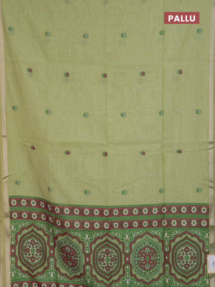 Jamdhani cotton saree pista green and green with allover thread woven buttas and jamdhani pallu