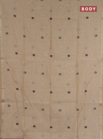 Jamdhani cotton saree beige and maroon with allover thread woven buttas and jamdhani pallu