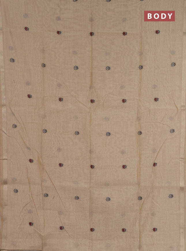 Jamdhani cotton saree beige and maroon with allover thread woven buttas and jamdhani pallu