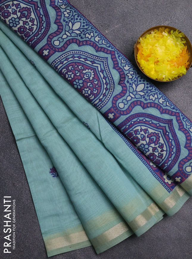 Jamdhani cotton saree blue shade and navy blue with allover thread woven buttas and jamdhani pallu
