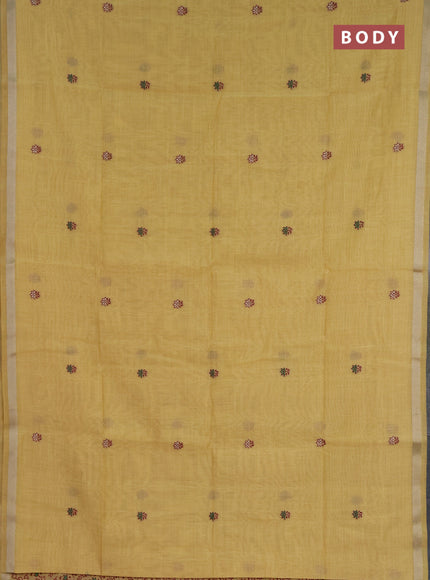 Jamdhani cotton saree pale yellow and green with allover thread woven buttas and jamdhani pallu