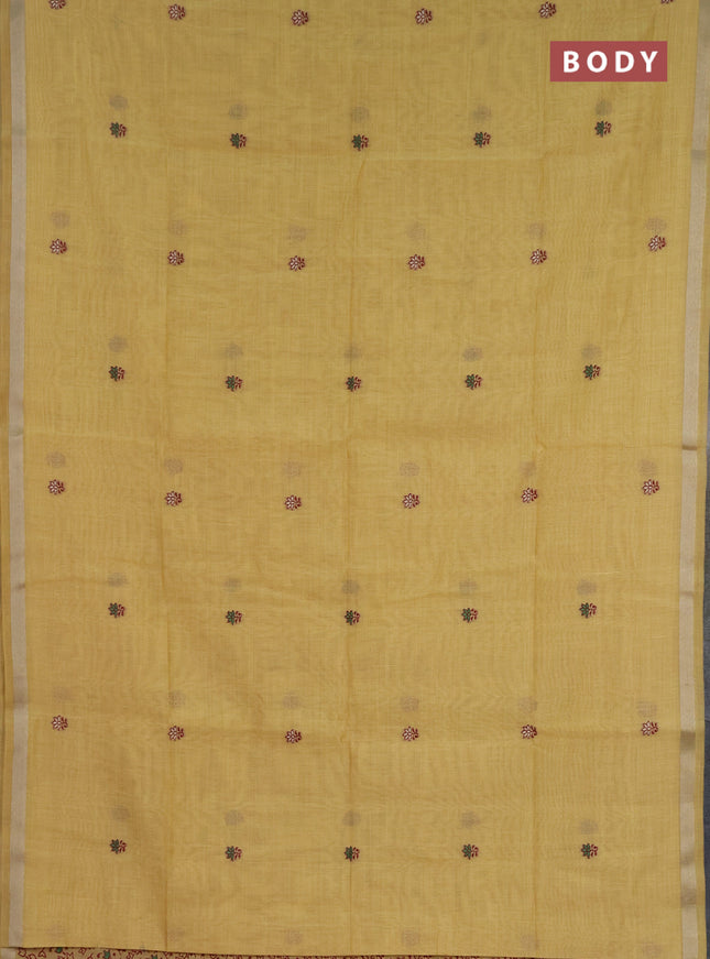 Jamdhani cotton saree pale yellow and green with allover thread woven buttas and jamdhani pallu