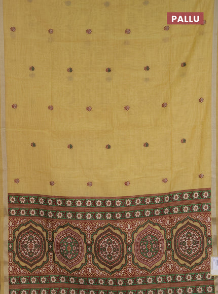 Jamdhani cotton saree pale yellow and green with allover thread woven buttas and jamdhani pallu