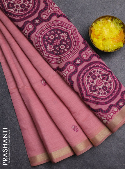 Jamdhani cotton saree peach pink and magenta pink with allover thread woven buttas and jamdhani pallu