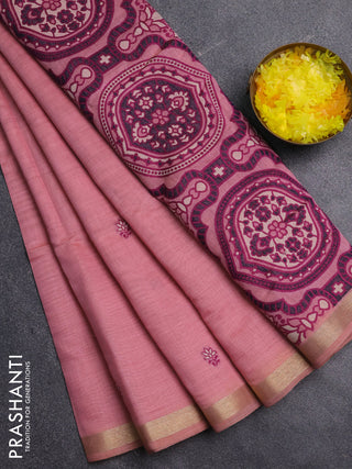 Jamdhani cotton saree peach pink and magenta pink with allover thread woven buttas and jamdhani pallu