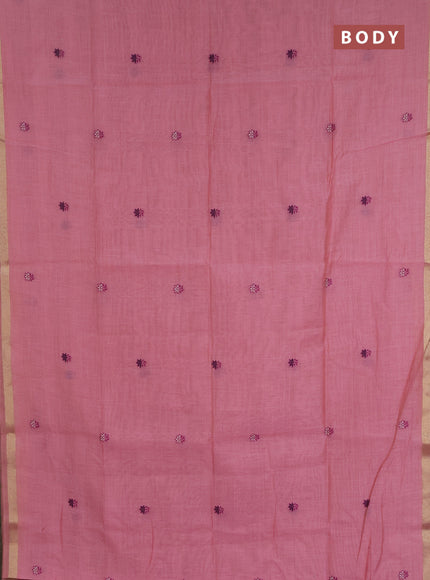 Jamdhani cotton saree peach pink and magenta pink with allover thread woven buttas and jamdhani pallu