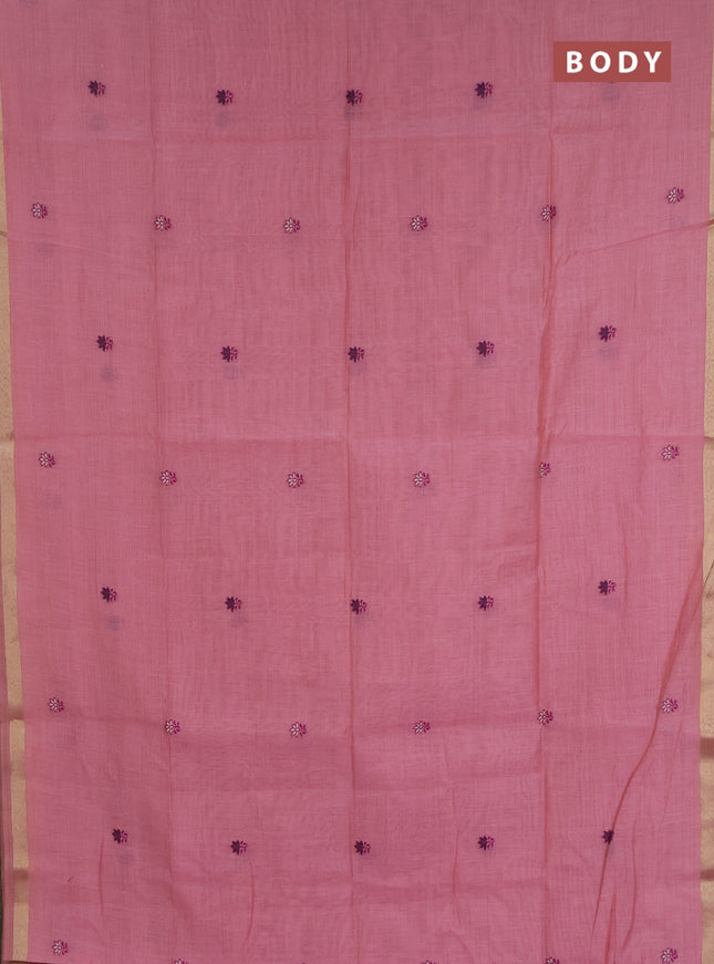 Jamdhani cotton saree peach pink and magenta pink with allover thread woven buttas and jamdhani pallu