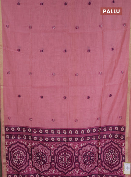 Jamdhani cotton saree peach pink and magenta pink with allover thread woven buttas and jamdhani pallu