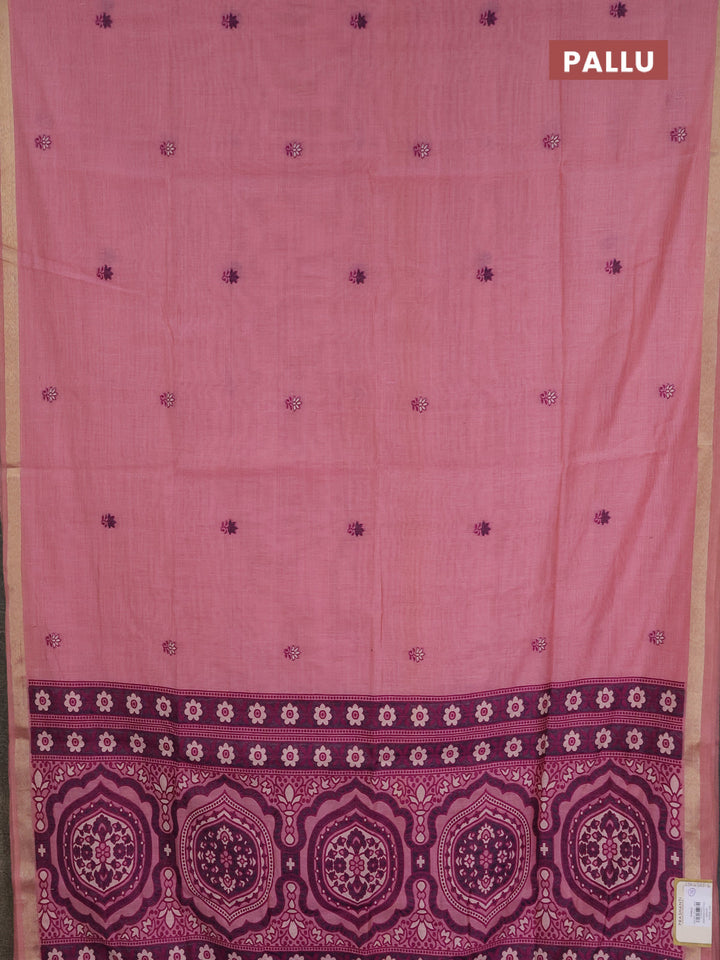 Jamdhani cotton saree peach pink and magenta pink with allover thread woven buttas and jamdhani pallu