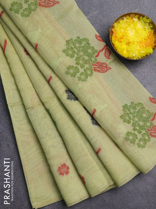Jamdhani cotton saree pista green and navy blue with allover thread & zari woven buttas and jamdhani pallu