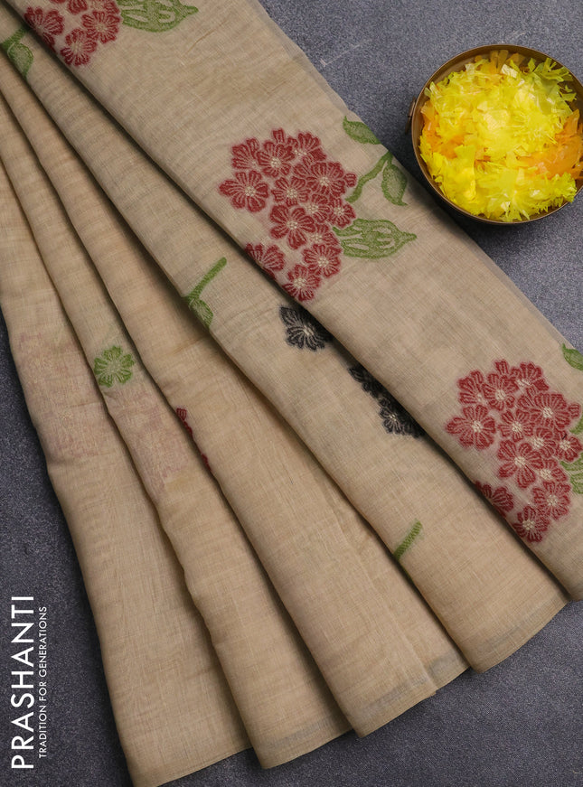 Jamdhani cotton saree beige and navy blue with allover thread & zari woven buttas and jamdhani pallu