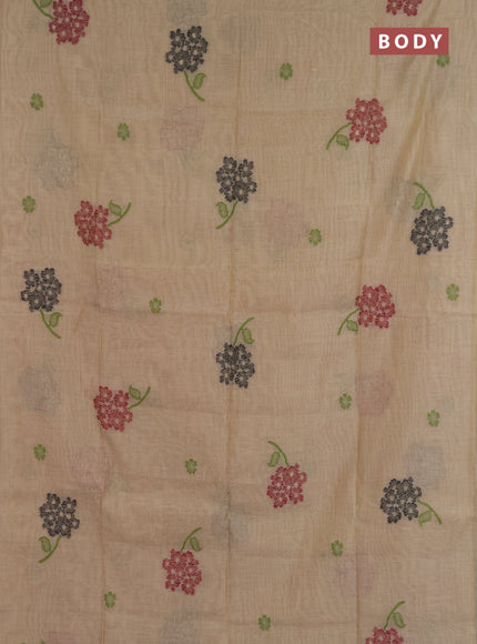 Jamdhani cotton saree beige and navy blue with allover thread & zari woven buttas and jamdhani pallu