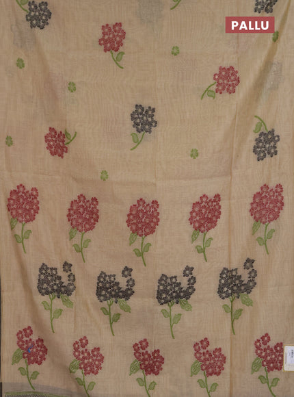 Jamdhani cotton saree beige and navy blue with allover thread & zari woven buttas and jamdhani pallu