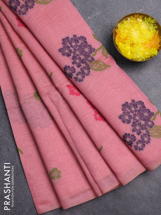 Jamdhani cotton saree dark peach and pink with allover thread & zari woven buttas and jamdhani pallu