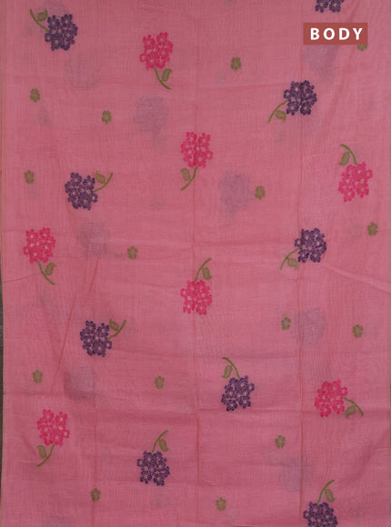 Jamdhani cotton saree dark peach and pink with allover thread & zari woven buttas and jamdhani pallu
