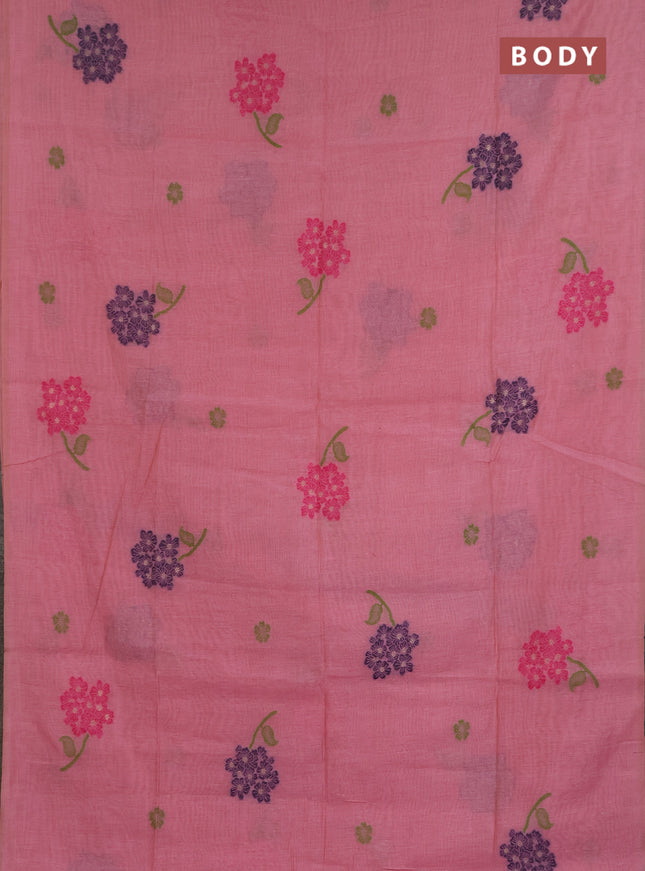 Jamdhani cotton saree dark peach and pink with allover thread & zari woven buttas and jamdhani pallu