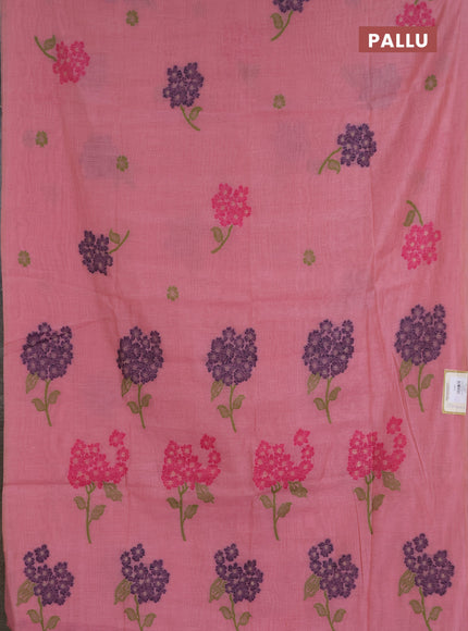Jamdhani cotton saree dark peach and pink with allover thread & zari woven buttas and jamdhani pallu
