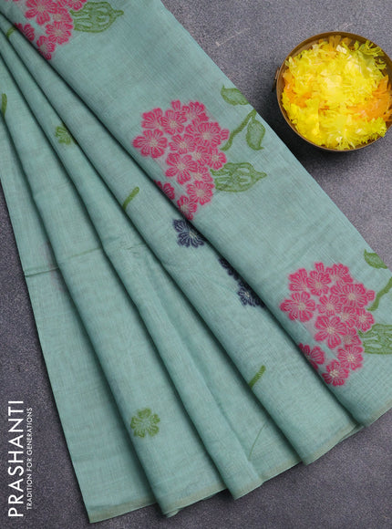 Jamdhani cotton saree green shade and navy blue with allover thread & zari woven buttas and jamdhani pallu