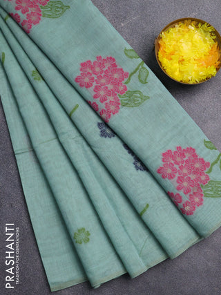 Jamdhani cotton saree green shade and navy blue with allover thread & zari woven buttas and jamdhani pallu