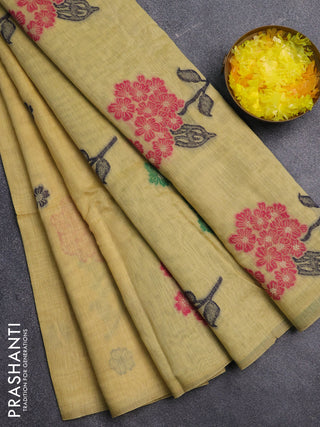 Jamdhani cotton saree pale yellow and green with allover thread & zari woven buttas and jamdhani pallu