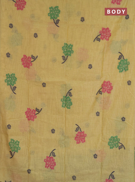Jamdhani cotton saree pale yellow and green with allover thread & zari woven buttas and jamdhani pallu