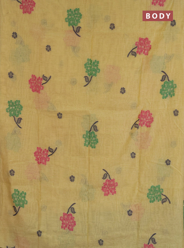 Jamdhani cotton saree pale yellow and green with allover thread & zari woven buttas and jamdhani pallu