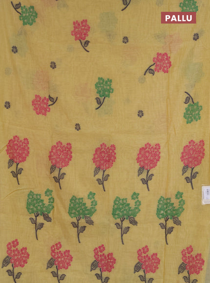 Jamdhani cotton saree pale yellow and green with allover thread & zari woven buttas and jamdhani pallu