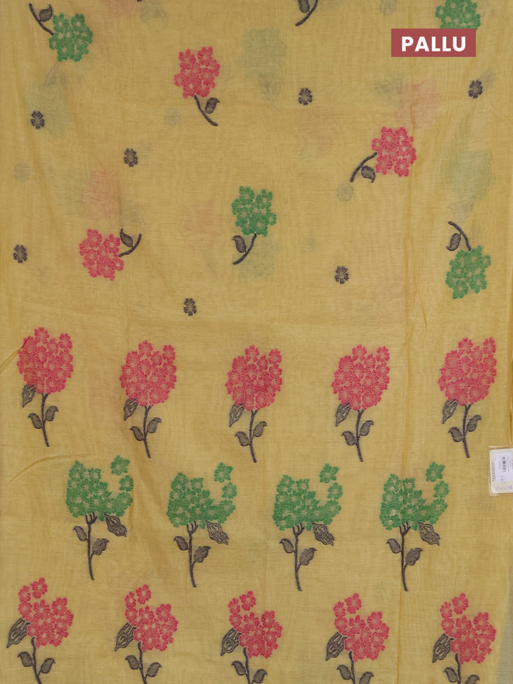 Jamdhani cotton saree pale yellow and green with allover thread & zari woven buttas and jamdhani pallu