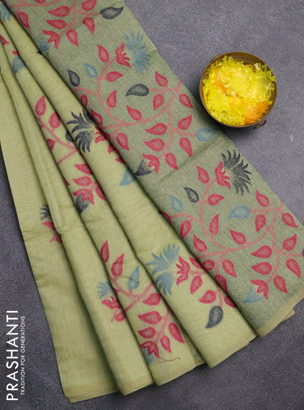 Jamdhani cotton saree pista green and navy blue with allover thread & zari woven buttas and jamdhani pallu