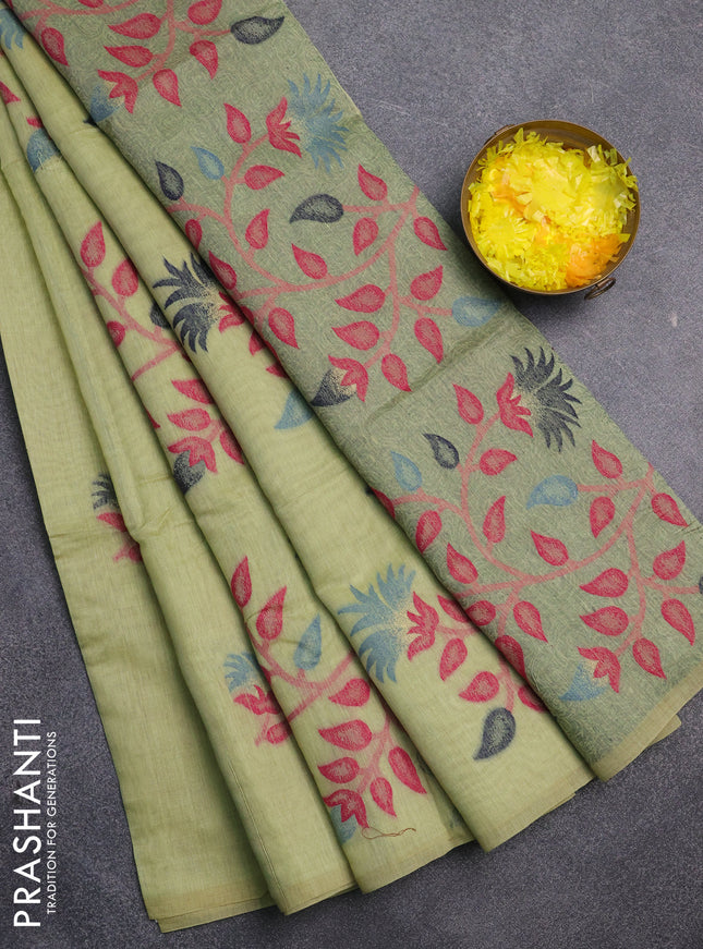 Jamdhani cotton saree pista green and navy blue with allover thread & zari woven buttas and jamdhani pallu