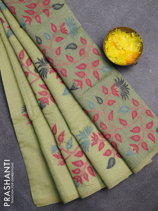 Jamdhani cotton saree pista green and navy blue with allover thread & zari woven buttas and jamdhani pallu