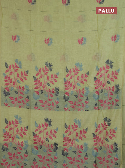 Jamdhani cotton saree pista green and navy blue with allover thread & zari woven buttas and jamdhani pallu