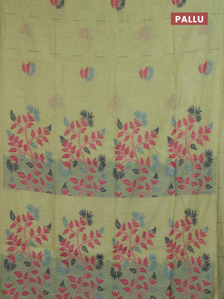 Jamdhani cotton saree pista green and navy blue with allover thread & zari woven buttas and jamdhani pallu