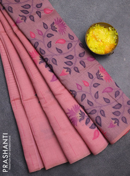 Jamdhani cotton saree preach shade and pink with allover thread & zari woven buttas and jamdhani pallu