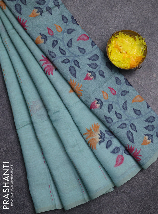 Jamdhani cotton saree teal blue and pink with allover thread & zari woven buttas and jamdhani pallu
