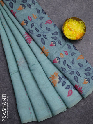 Jamdhani cotton saree teal blue and pink with allover thread & zari woven buttas and jamdhani pallu