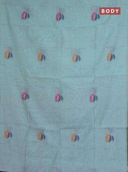 Jamdhani cotton saree teal blue and pink with allover thread & zari woven buttas and jamdhani pallu