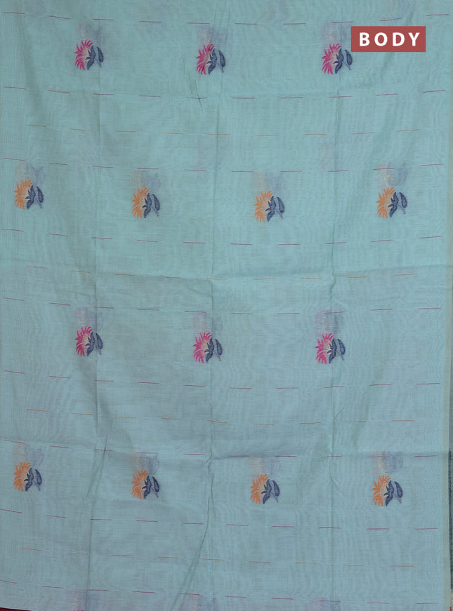 Jamdhani cotton saree teal blue and pink with allover thread & zari woven buttas and jamdhani pallu