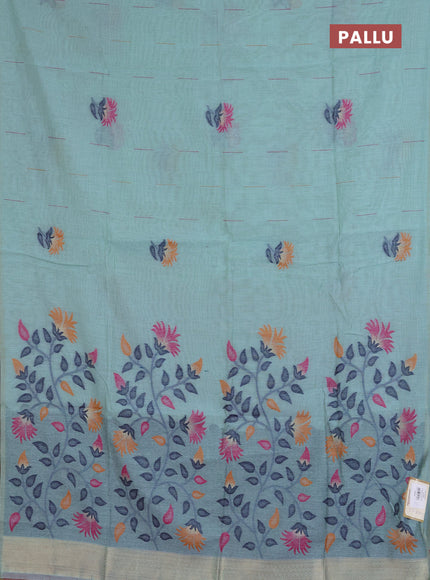 Jamdhani cotton saree teal blue and pink with allover thread & zari woven buttas and jamdhani pallu
