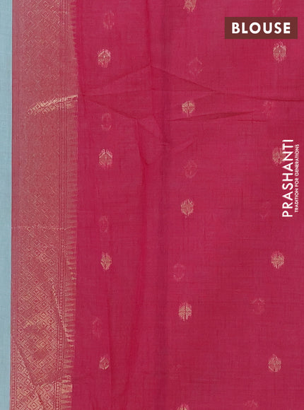 Jamdhani cotton saree teal blue and pink with allover thread & zari woven buttas and jamdhani pallu