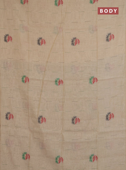 Jamdhani cotton saree beige and green with allover thread & zari woven buttas and jamdhani pallu