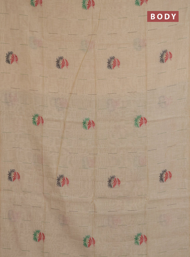 Jamdhani cotton saree beige and green with allover thread & zari woven buttas and jamdhani pallu