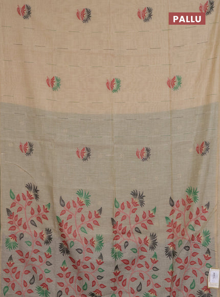 Jamdhani cotton saree beige and green with allover thread & zari woven buttas and jamdhani pallu