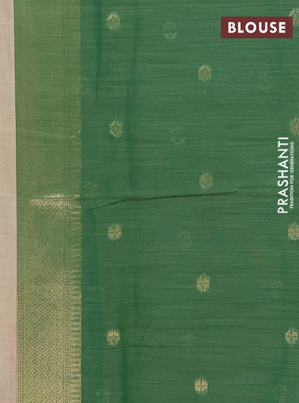 Jamdhani cotton saree beige and green with allover thread & zari woven buttas and jamdhani pallu