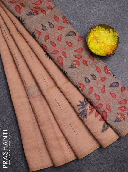Jamdhani cotton saree peach shade and grey with allover thread & zari woven buttas and jamdhani pallu