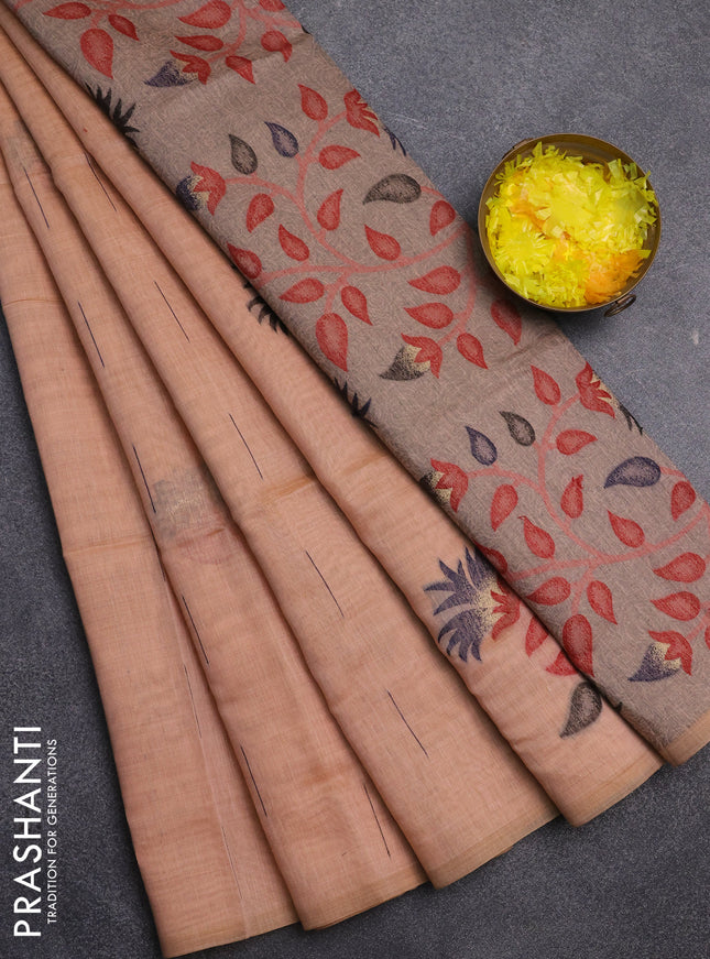 Jamdhani cotton saree peach shade and grey with allover thread & zari woven buttas and jamdhani pallu