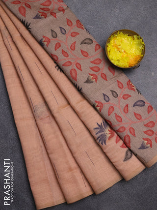 Jamdhani cotton saree peach shade and grey with allover thread & zari woven buttas and jamdhani pallu